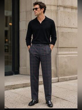 Steven Land Gray Orange Windowpane Plaid Dress Pants 54x37 NWT Classic Fit